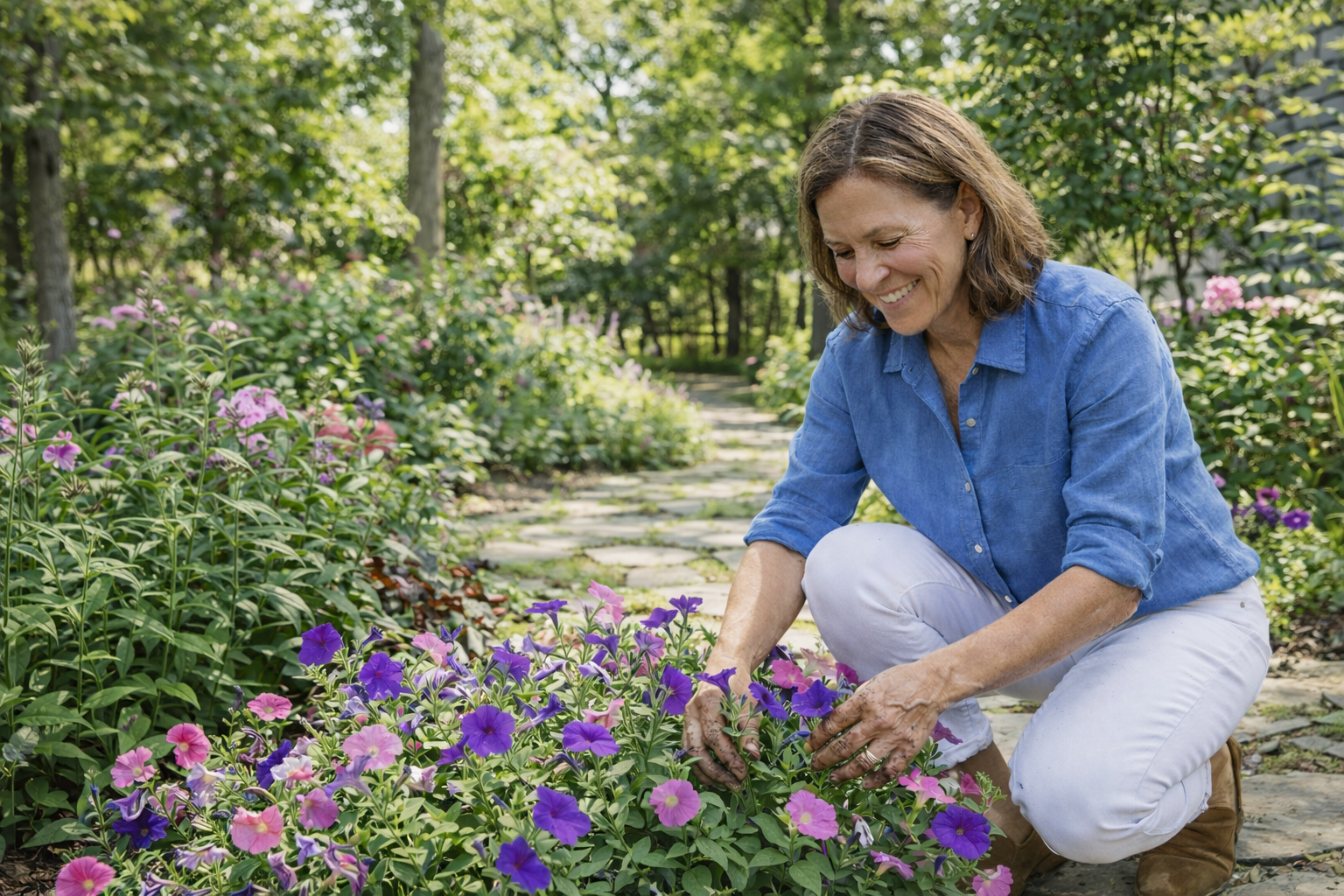 Woman gardening in her backyard